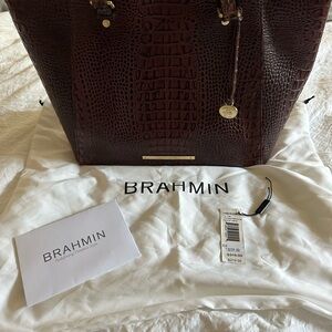 Brahmin Dark Brown Croc-Embossed Tote